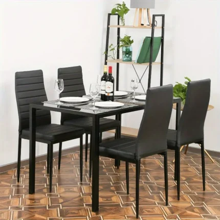 Compact 5-Piece Dining Table Set with Faux Leather Chairs and Metal Frame for Modern Kitchens