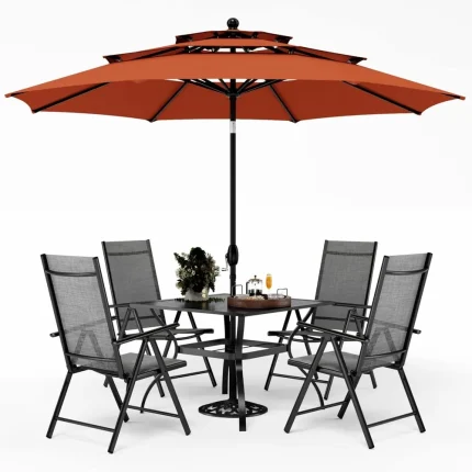 Outdoor Patio Dining Set with Foldable Chairs and Umbrella – Compact, Comfortable Alfresco Dining for Four