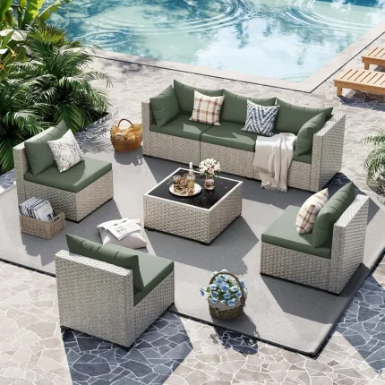 7-Piece Wicker Patio Furniture Set with Tea Table – Perfect Outdoor Conversation Seating for Garden Relaxation