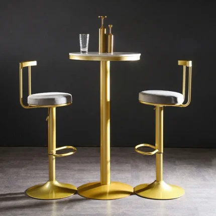 Luxury Gold Bar Office Chair – High Minimalist Bench with Backrest for Waiting Room, Dining or Stylish Living