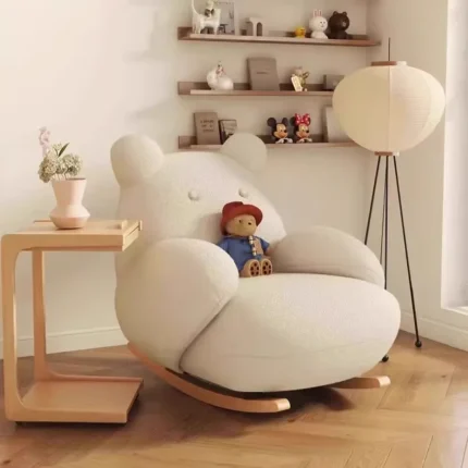Fluffy Kawaii Rocking Kid Chair – Adorable White Armchair for Living Room, Nursery, Party or Decor