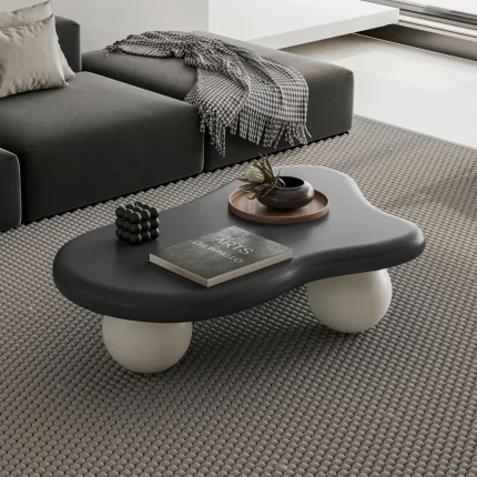 Modern Cloud Shaped Coffee Table, 40-Inch Irregular Centerpiece with 3 Ball Legs for Living Room
