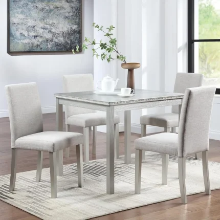 Farmhouse Dining Table Set for 4 – Wooden Kitchen Table with PU Chairs for Cozy Family Mealtimes