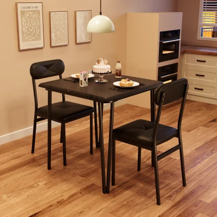 Compact Square Dining Table Set for 2 – Upholstered Chairs and Space-Saving Wooden Kitchen Dinette Combo