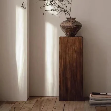 Solid Wood Retro Quadrate Side Table – Artistic Wabi-Sabi Style Stool for Home or Boutique Hotel Decor