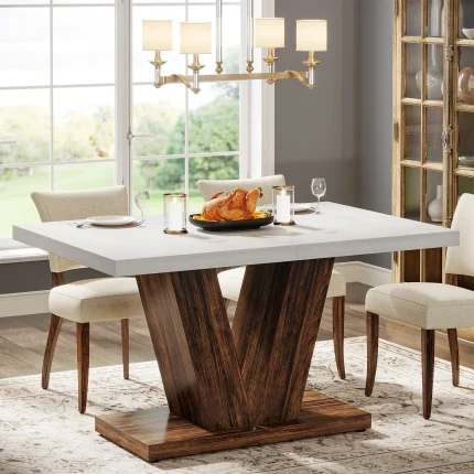 Tribesigns 47” Farmhouse Dining Table for 4 – Heavy-Duty White Pedestal Kitchen Table for Modern Homes