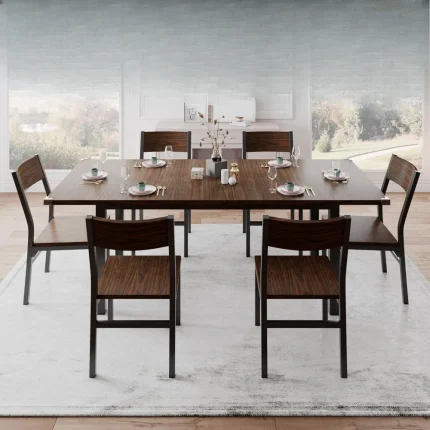 7-Piece Dining Room Table Set with 6 Chairs – 63" Extendable Table, Sturdy MDF & Metal Frame