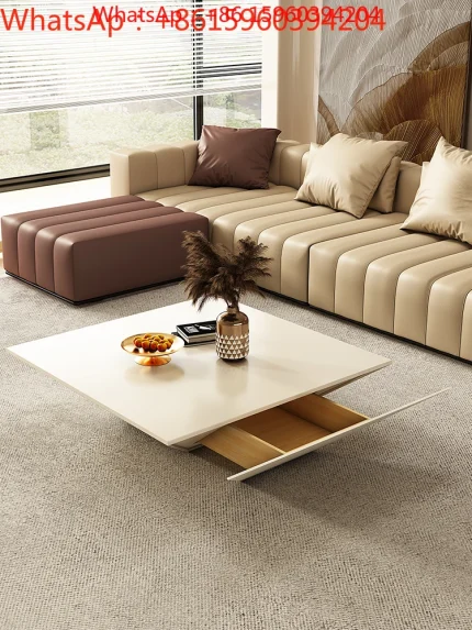 Cream Modern Coffee Table – Silent Style Square Table for Small Living Rooms, Designer Elegant Minimalist Look