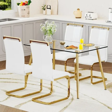 5-Piece Glass Dining Set – Tempered Glass Table and PU Leather Chairs for Modern Kitchen or Dining Room
