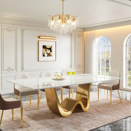 Modern 7-Piece Glass Dining Set with PU Leather Chairs – Elegant Design, Seats 6, Easy Assembly