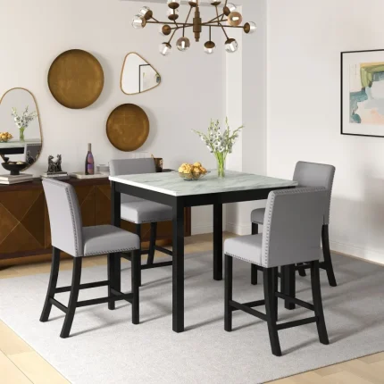 Compact 5-Piece Wooden Dining Table Set – Space-Saving Design with 4 Chairs, Modern Counter Height Style