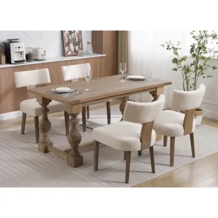 Elegant Mid-Century Dining Chairs Set of 4 – Linen Upholstery, Curved Backrest, Farmhouse Modern Charm