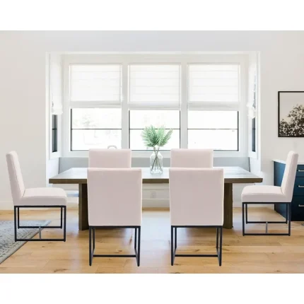 Set of 6 Linen Fabric Dining Chairs – Upholstered Modern Side Chairs for Kitchen or Dining Room