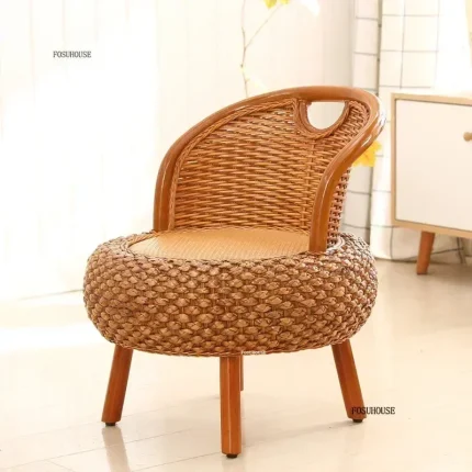 Retro Bamboo Rattan Furniture Set – Three-Piece Garden Chairs and Table for Balcony or Courtyard Use
