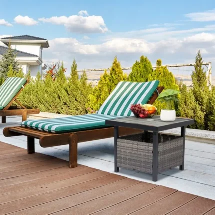 Wicker Outdoor Side Table with Umbrella Hole – Square Rattan Storage Table for Patio, Deck, or Poolside Use