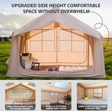 Inflatable 6-Person Camping Tent, Four-Season Glamping Shelter, Durable Weatherproof Outdoor Tent for Garden or Travel