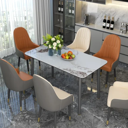 Sintered Stone 63” Dining Table with Metal Legs, Durable and Stylish for Modern Kitchen Settings