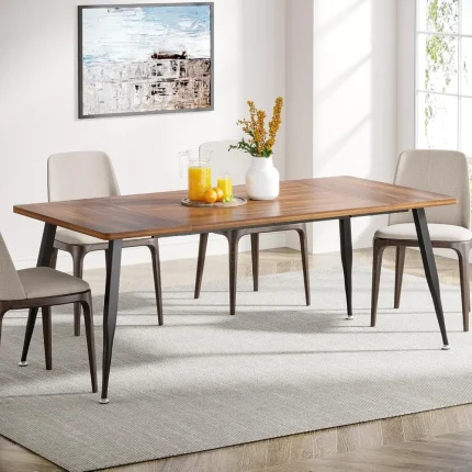 Industrial Modern 70.9” Dining Table with Faux Wood and Metal Legs, Stylish Seating for 6-8 People