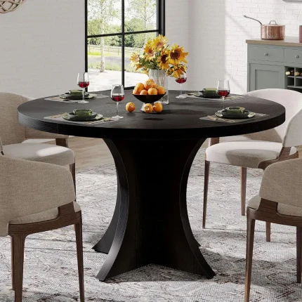 Farmhouse Round Dining Table for 4-6 – Rustic Wooden Pedestal Design, Cozy Kitchen Charm, Tribesigns Quality Craftsmanship