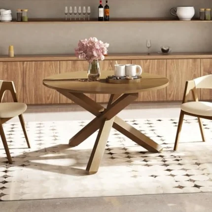 Mid-Century Round Dining Table – Spacious Wooden Design for 4-6, Solid Acacia Legs, Timeless Kitchen Statement