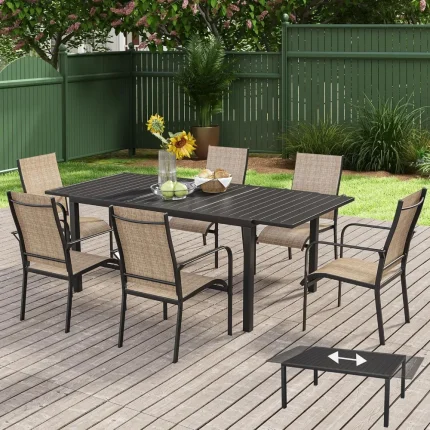 38"–84" Extendable Outdoor Dining Table Set – Adjustable Size with 6 Chairs for Patio or Garden Dining