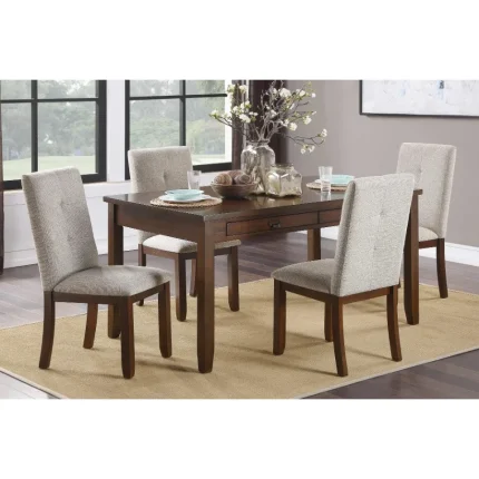 Dark Cherry 5-Piece Dining Set with Upholstered Chairs and Storage Drawers, Elegant Wooden Kitchen Furniture
