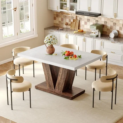 LITTLE TREE 47" White Rectangle Dining Table – Sleek Modern Design for Kitchen, Dining, or Living Room