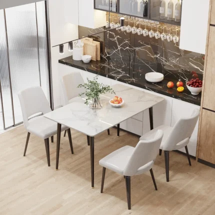 Modern Sintered Stone Dining Table with Sleek Black Legs – Ideal for Kitchen, Living Room, or Restaurant
