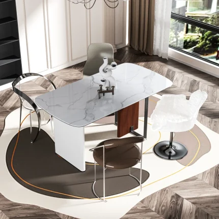 63" Rectangular Contemporary Dining Table – Sintered Stone and Glass Top for Stylish Banquets or Dining Rooms