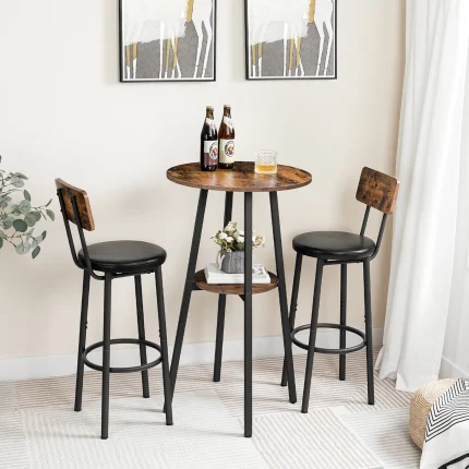 Round Bar Pub Table with 2-Tier Storage – High Top Bistro Table Ideal for Small Cocktail Spaces