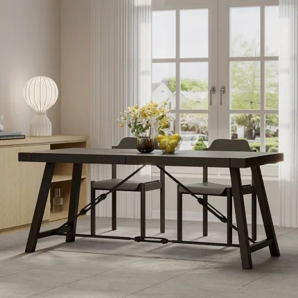 Stylish Black Homeros Solid Wood Dining Table with Metal Base – Elegant, Durable, and Perfect for Gatherings