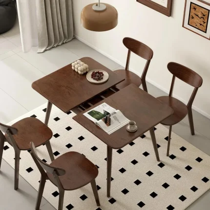 Solid Oak Wood Extendable Kitchen Table – Mid Century Foldable Dining Table for Apartment or Home