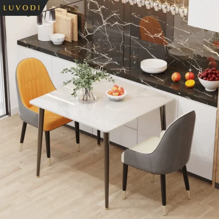 Square Marble Dining Table with Chairs, Compact Set for Restaurant, Kitchen Cafe, or Small Dining Spaces