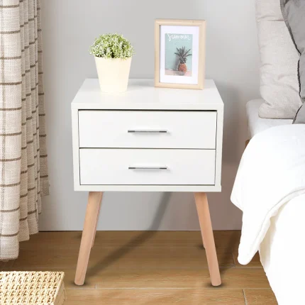 Modern Bedside End Table with Two Drawers, Floor Cabinet Nightstand Organizer for Bedroom Storage Solutions