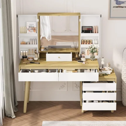 Makeup Vanity Desk with Mirror and Lights – 6 Drawers, Shelves, Perfect Bedroom Dressing Table