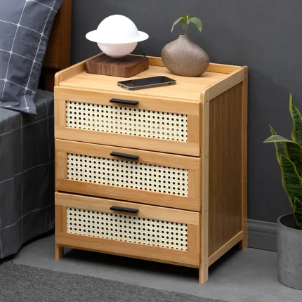 Retro Style 3 Drawer Nightstand – Bedroom Bedside Table with Storage Cabinet for Classic Home Decor