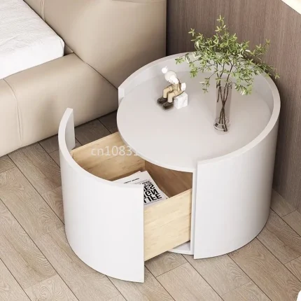 Retro Round Bedside Table with Solid Wood, Simple Designer Furniture for Minimalist Bedroom Décor Style