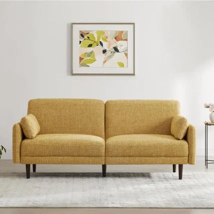 Stylish Mid-Century Modern Mustard Sofa – 73" Fabric Couch with Wood Legs, No-Tool Assembly