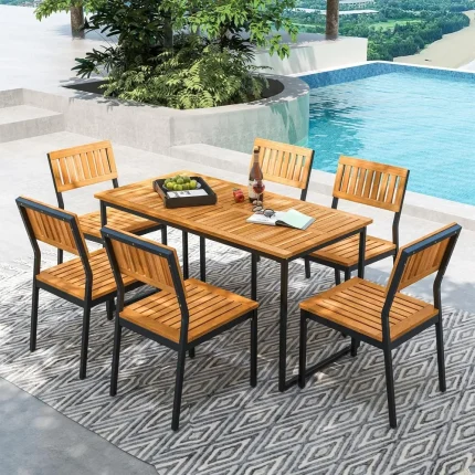 7-Piece Farmhouse Outdoor Dining Set with Umbrella Hole – Elegant Metal Frame for Porch or Garden