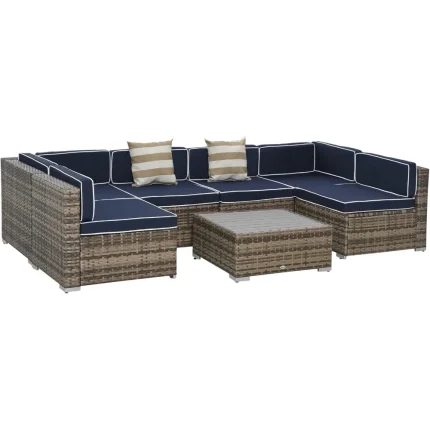 7-Piece Wicker Patio Set – All-Weather Cushioned Sofa Sectional with Faux Wood Table for Ultimate Comfort