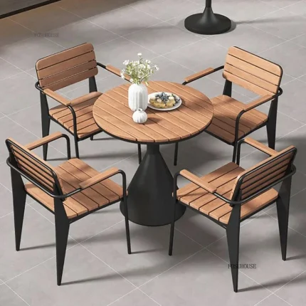 Waterproof Iron Outdoor Garden Furniture Set – Balcony Dining Table & Chairs for Open-Air Relaxation