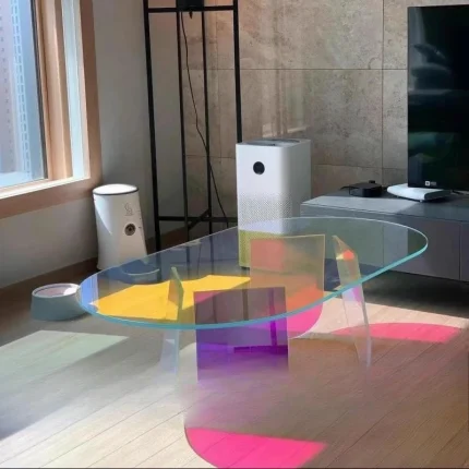 Modern Luxury Industrial Coffee Table – Italian Aesthetic, Standing Transparent Glass Top, Metal Meubles Furniture Design