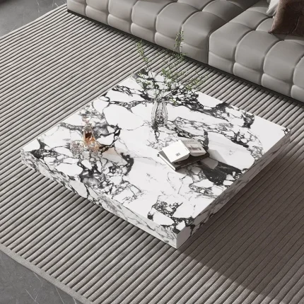 Luxury Modern Coffee Table with Italian Glass – Minimalist Designer Bookshelf Coffee Table, Stylish Living Room Furniture