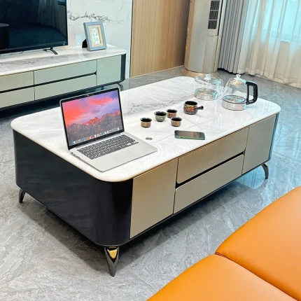 Modern Aesthetic Light Luxury Coffee Table with Storage – Simple Standing Side Table for Living Room or Lounge