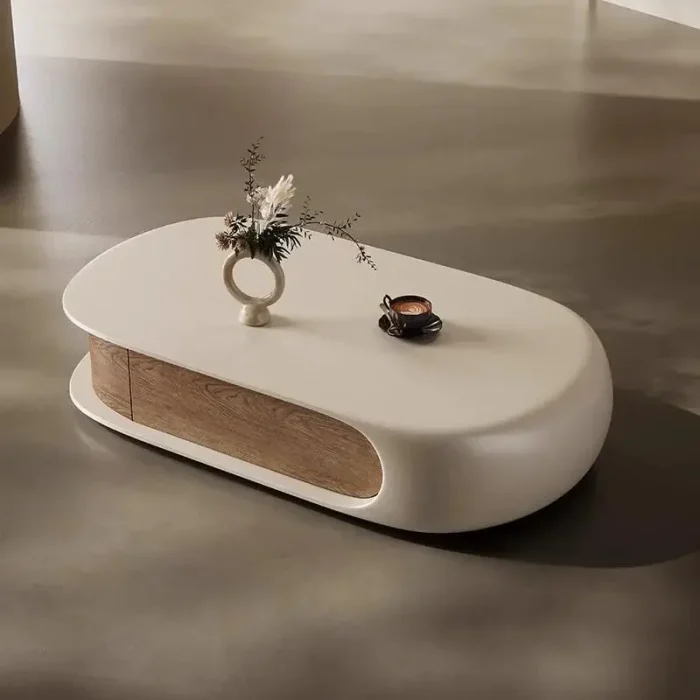 Modern Outdoor Coffee Table with Wheels – Minimalist Wood Design, Clear Aesthetic for Patio or Garden Use - Image 1