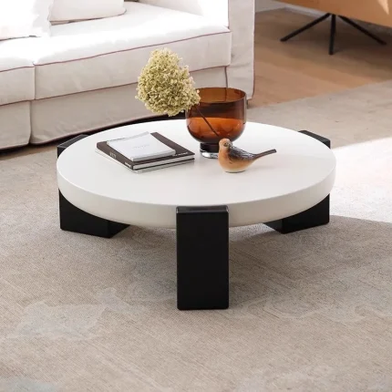 Nordic Japanese Round Coffee Table – Small, Unique, Minimalist Side Table for Cute Living Room Decor