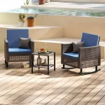 3-Piece Outdoor Patio Rocker Chair Set with Blue Cushions – Comfortable Seating Furniture for Garden & Balcony