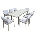 Waterproof Plastic Wood Outdoor Furniture Set – Stretch Table and Chairs for Garden or Balcony with Sunscreen Design