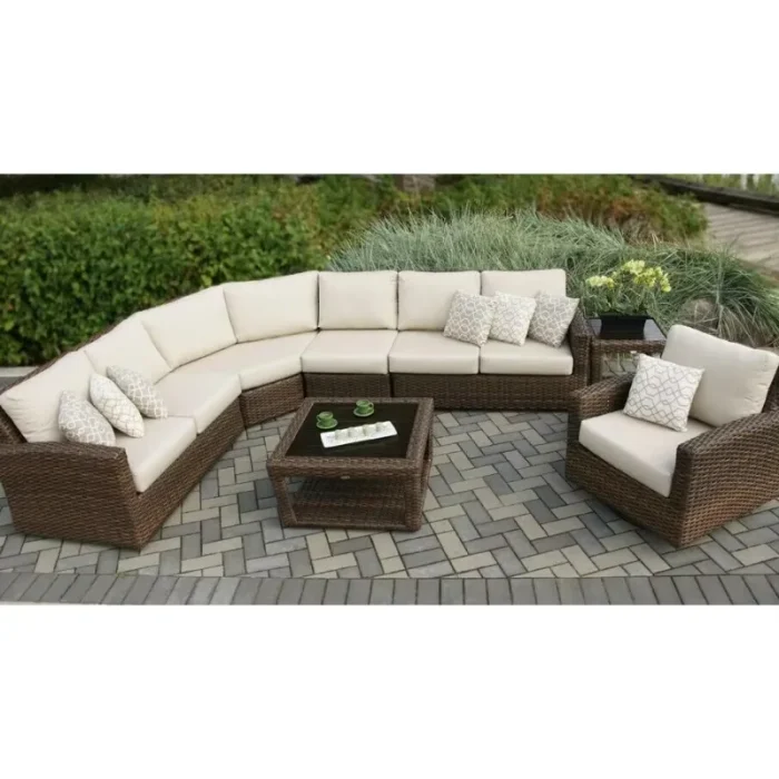 Luxury Curved Wicker Rattan Outdoor Sofa Set – Resort-Style Garden Sectional Furniture for Summer Relaxation - Image 1