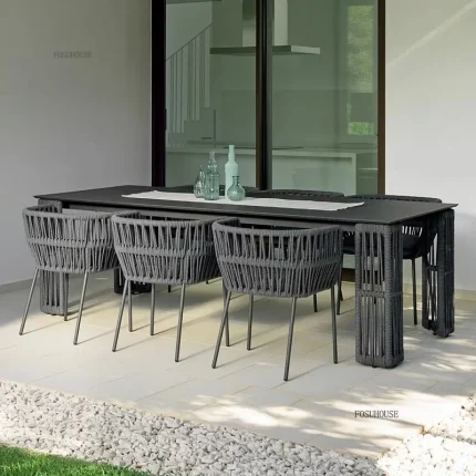 Modern Nordic Outdoor Rope Furniture Set – Waterproof Chairs & Table for Garden, Courtyard, Terrace, or Villa